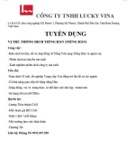 CÔNG TY TNHH LUCKY VINA THÔNG BÁO TUYỂN DỤNG